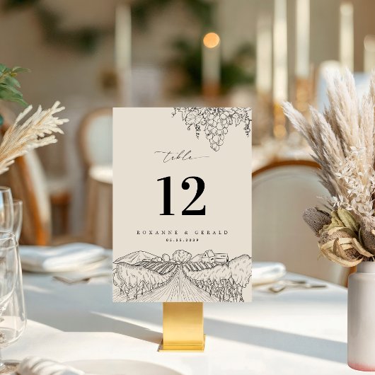 Numéro de table de mariage au vignoble de Napa Val