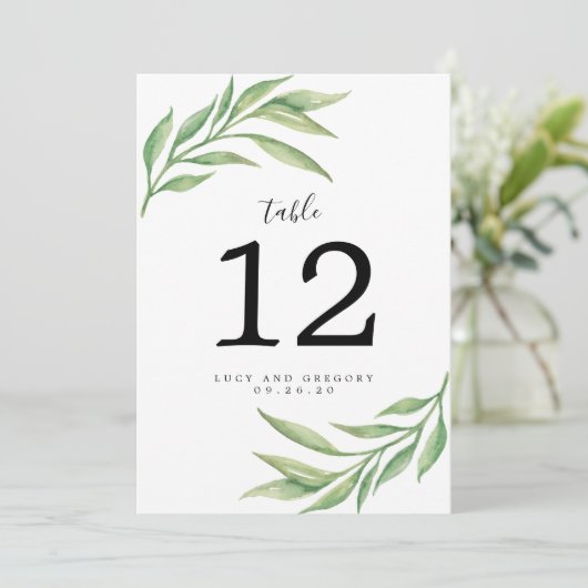 Numéro de table de mariage aux feuilles botaniques (Debout devant)