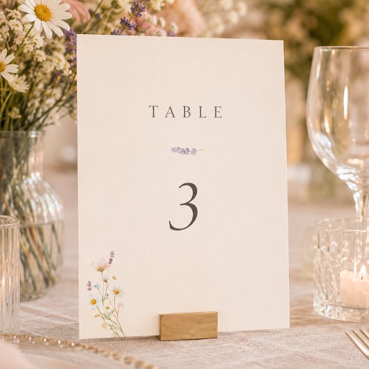 Numéro de table de mariage aux fleurs sauvages boh
