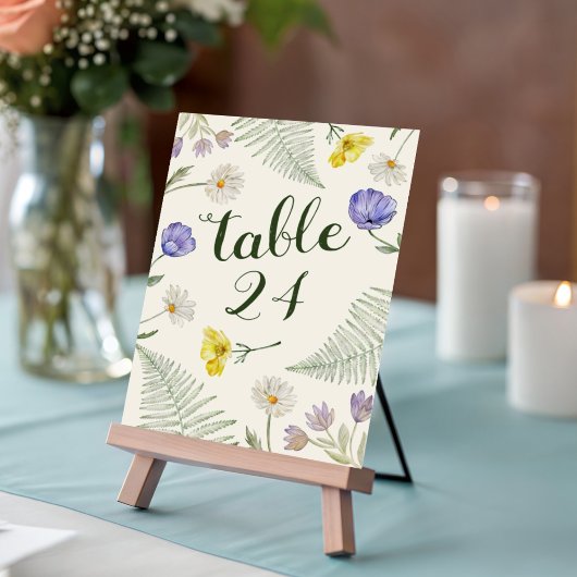 Numéro de table de mariage aux fleurs sauvages ver