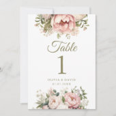 Numéro de table de mariage aux pivoines blush et i (Devant)
