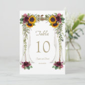 Numéro de table de mariage aux tournesols avec can (Debout devant)