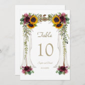 Numéro de table de mariage aux tournesols avec can (Devant / Derrière)