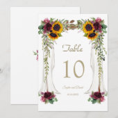 Numéro de table de mariage aux tournesols sous la (Devant / Derrière)