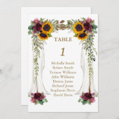 Numéro de table de mariage aux tournesols sous la (Devant / Derrière)
