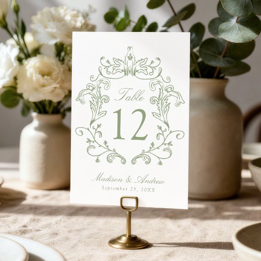 Numéro de table de mariage avec blason élégant ver