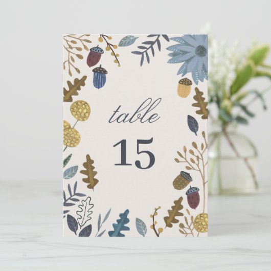 Numéro de table de mariage avec feuilles d'automne (Debout devant)