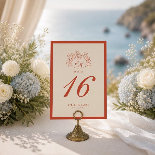 Numéro de table de mariage avec monogramme de citr