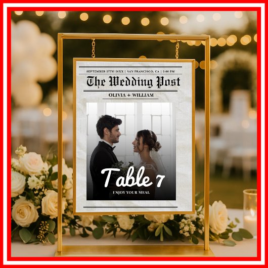 Numéro de table de mariage avec photo de journal v