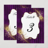 Numéro de table de mariage avec plume de paon doré (Devant / Derrière)