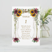 Numéro de table de mariage avec tournesols sous la (Debout devant)