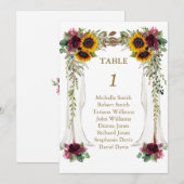 Numéro de table de mariage avec tournesols sous la (Devant / Derrière)