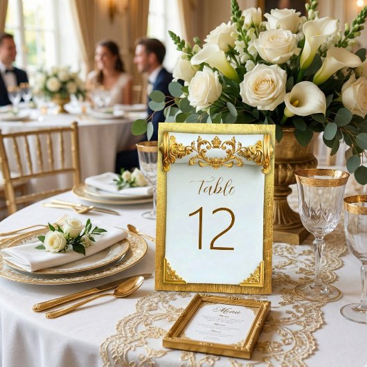 Numéro de table de mariage baroque en or élégant