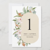Numéro de table de mariage Beige Élégant, Fleurs T (Devant)