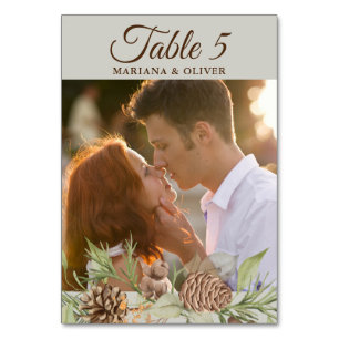 Numéro de table de mariage beige pin d'hiver