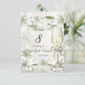 Numéro de table de mariage beige vert floral blanc (Debout devant)