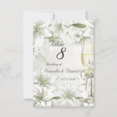 Numéro de table de mariage beige vert floral blanc (Dos)