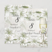 Numéro de table de mariage beige vert floral blanc (Devant / Derrière)