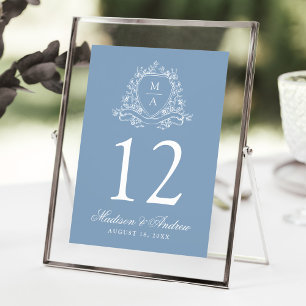 Numéro de table de mariage bleu à motif floral élé