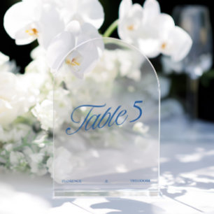 Numéro de table de mariage bleu acrylique moderne