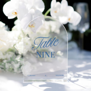 Numéro de table de mariage bleu acrylique moderne