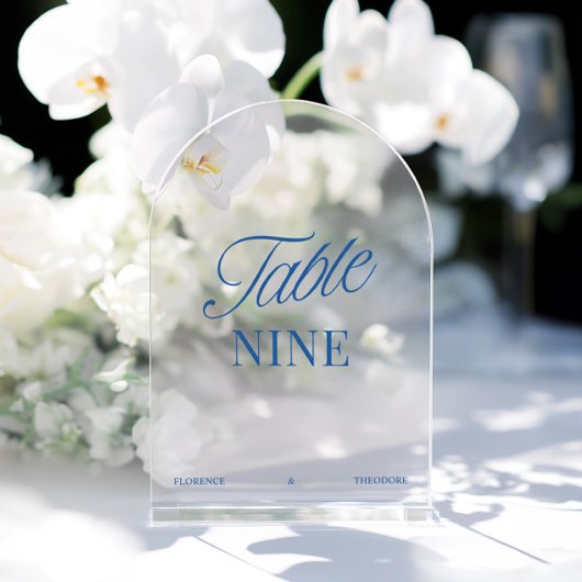 Numéro de table de mariage bleu acrylique moderne