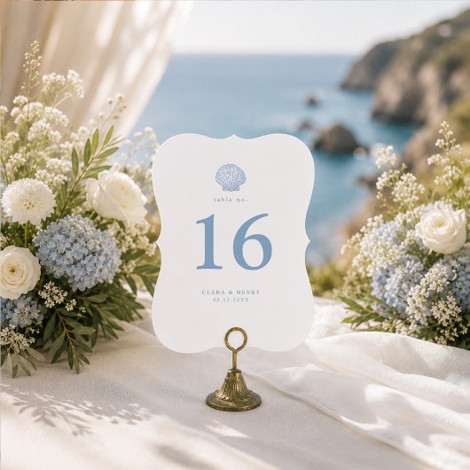 Numéro de table de mariage bleu côtier découpé