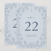 Numéro de table de mariage bleu floral (Devant / Derrière)
