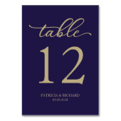 Numéro de table de mariage bleu marine or écriture (Dos)