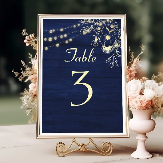 Numéro de table de mariage bleu marine rustique