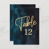 Numéro de table de mariage Bleu Nuit Aquarelle & O (Devant / Derrière)