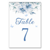 Numéro de table de mariage bleu poussiéreux élégan (Dos)
