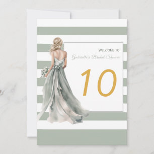 Numéro de table de mariage blond rayures vert saug