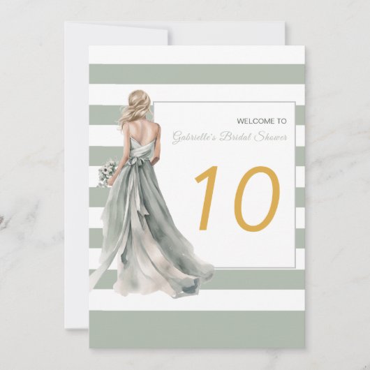Numéro de table de mariage blond rayures vert saug (Devant)