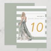 Numéro de table de mariage blond rayures vert saug (Devant / Derrière)