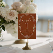 Numéro de table de mariage bohème orange brûlé élé