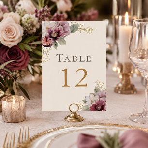 Numéro de table de mariage botanique à la prune et