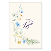 Numéro de table de mariage botanique bleu et jaune (Dos)