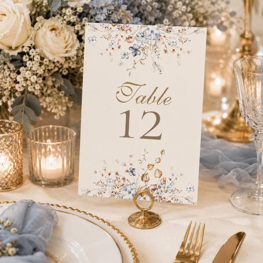 Numéro de table de mariage botanique bleu poussiér