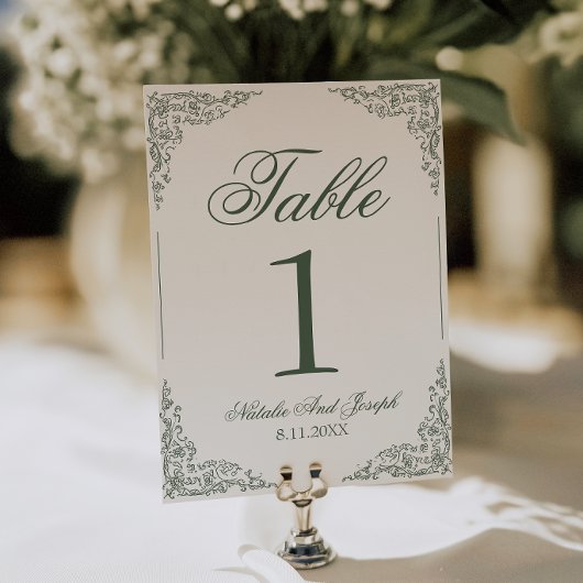 Numéro de table de mariage botanique floral vert b