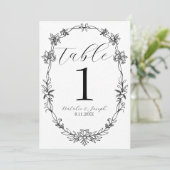 Numéro de table de mariage botanique noir et blanc (Debout devant)