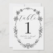 Numéro de table de mariage botanique noir et blanc (Dos)