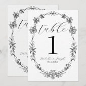 Numéro de table de mariage botanique noir et blanc (Devant / Derrière)