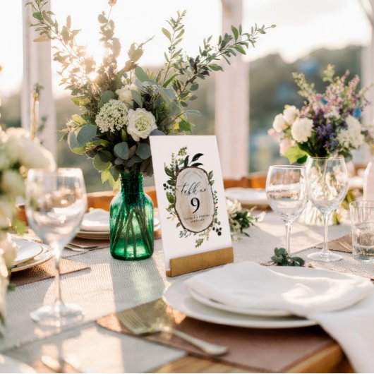 Numéro de table de mariage botanique rustique élég
