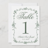 Numéro de table de mariage botanique vert floral (Devant)