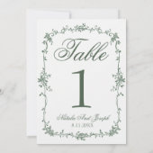 Numéro de table de mariage botanique vert floral (Dos)
