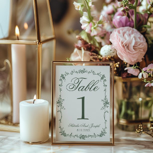 Numéro de table de mariage botanique vert floral