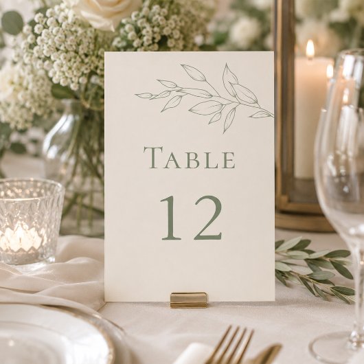 Numéro de table de mariage botanique vert sauge