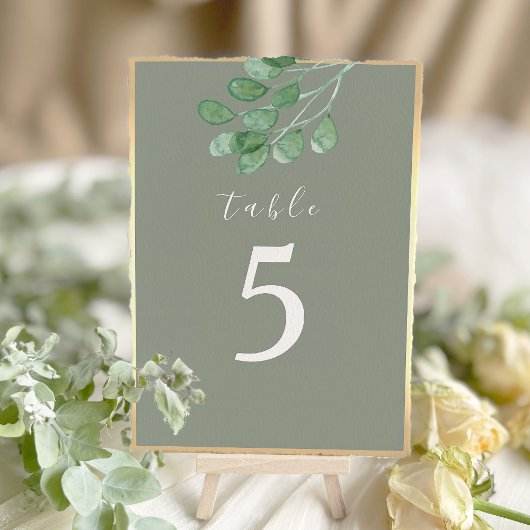Numéro de table de mariage botanique vert sauge