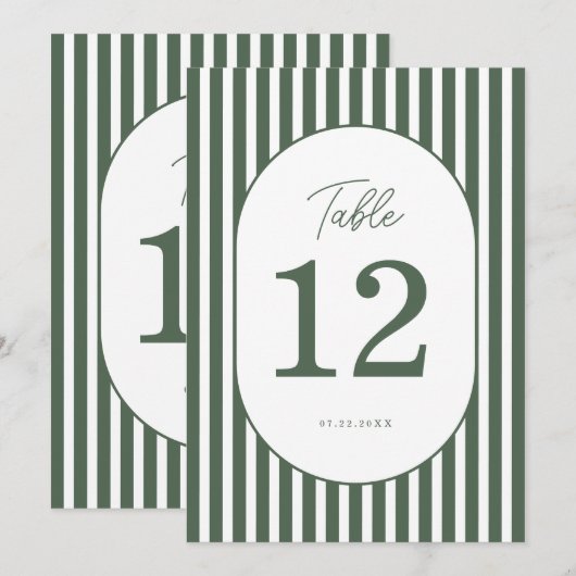 Numéro de table de mariage cabane prépa rayé vert (Devant / Derrière)
